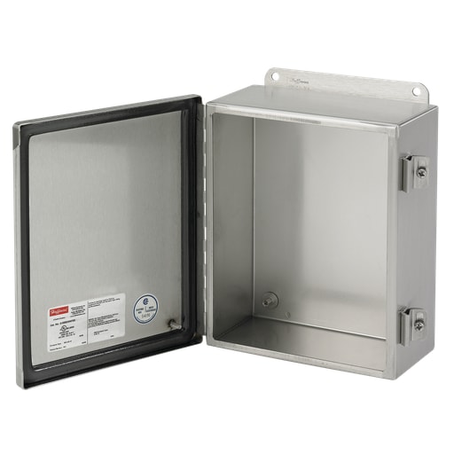 nVent Hoffman - Hoffman A8064CHNFSS 8" x 6" x 4" Junction Box, Type-4X w/ Hinged Cover and Clamps, Stainless Steel
