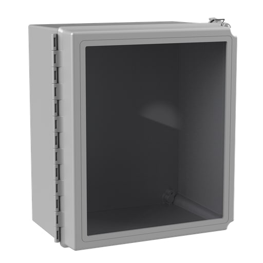 nVent Hoffman - Hoffman A14128CHQRFGW Continuous Hinge QR Window Cover Enclosure 4X, 14" x 12" x 8", Light Gray, Fiberglass