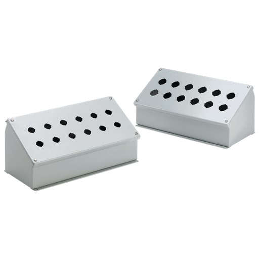 nVent Hoffman - Hoffman E4SPBA Sloped-Front Pushbutton Enclosures, Type 12, 4PB x 30.5mm, Gray, Steel