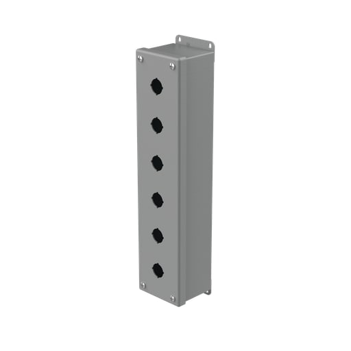 nVent Hoffman - Hoffman E6PBGVL Pushbutton Enclosures, Type 12, 6PB x 22.5mm, Gray, Steel
