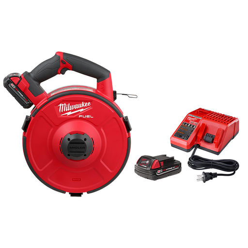 Milwaukee Tool - Milwaukee 2873A-22 M18 FUEL™ ANGLER™ 120' Steel Pulling Fish Tape Kit, w/ Battery & Charger