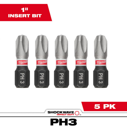Milwaukee Tool - Milwaukee 48-32-4663 SHOCKWAVE™ Impact Phillips #3 Insert Bits (5 Pack)