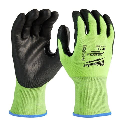 Milwaukee Tool - Milwaukee 48-73-8922 High Visibility Polyurethane Dipped Gloves, ANSI Cut Level 2 - Large (1pr)