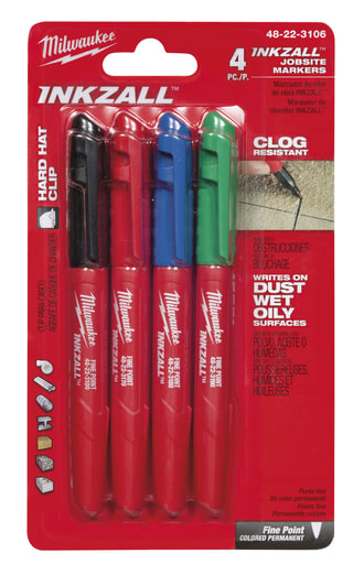 Milwaukee Tool - Milwaukee 48-22-3106 INKZALL™ Fine Point Colored Markers (4 Pack)