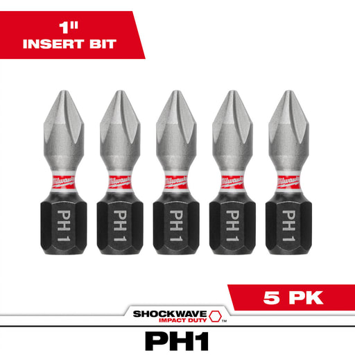 Milwaukee Tool - Milwaukee 48-32-4661 SHOCKWAVE™ Impact Phillips #1 Insert Bits (5 Pack)