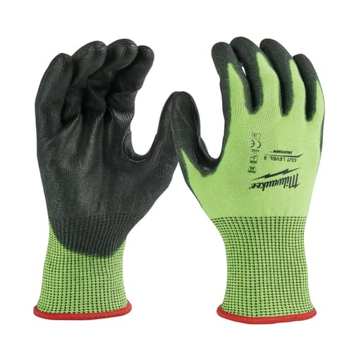 Milwaukee Tool - Milwaukee 48-73-8952 High Visibility Polyurethane Dipped Gloves, ANSI Cut Level 5 - Large (1pr)