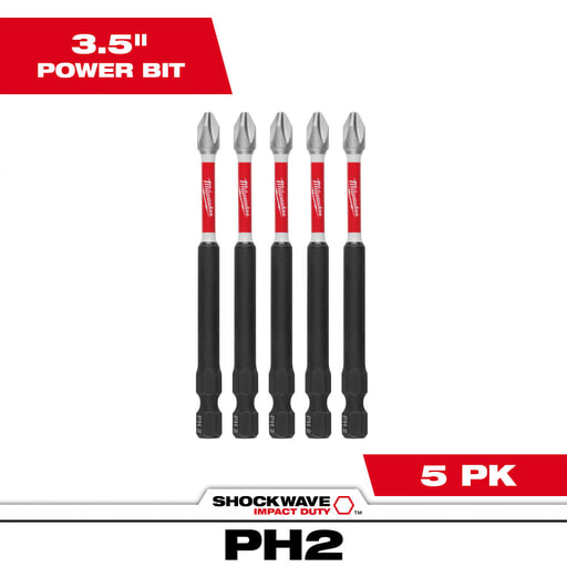 Milwaukee Tool - Milwaukee 48-32-4564 SHOCKWAVE™ 3-1/2" Power Bit Phillips #2 - 5Pk