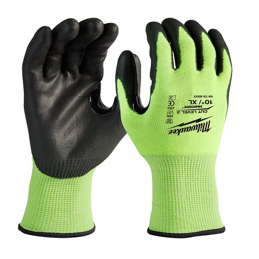 Milwaukee Tool - Milwaukee 48-73-8933 High Visibility Polyurethane Dipped Gloves, ANSI Cut Level 3 - XLarge (1pr)