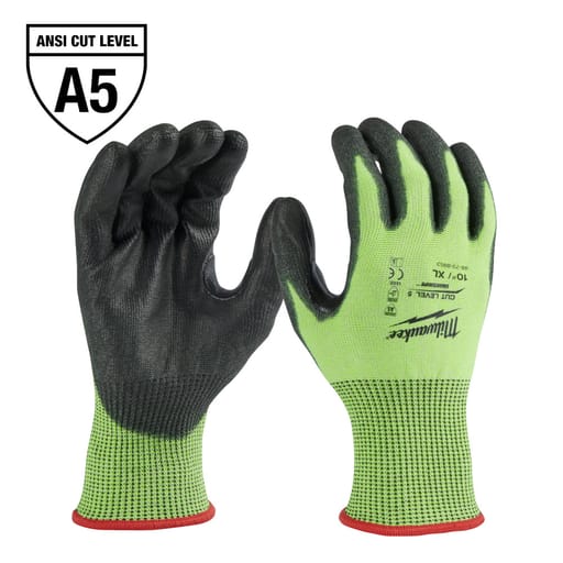 Milwaukee Tool - Milwaukee 48-73-8953 High Visibility Polyurethane Dipped Gloves, ANSI Cut Level 5 - XLarge (1pr)