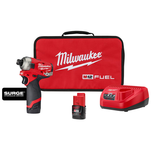 Milwaukee Tool - Milwaukee 2551-22 M12 FUEL™ SURGE™ 1/4" Hex Hydraulic Driver Kit w/ 2 Batteries, Charger