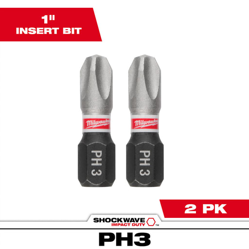 Milwaukee Tool - Milwaukee 48-32-4413 SHOCKWAVE™ Insert Bit, Phillips #3 (2/Pack)