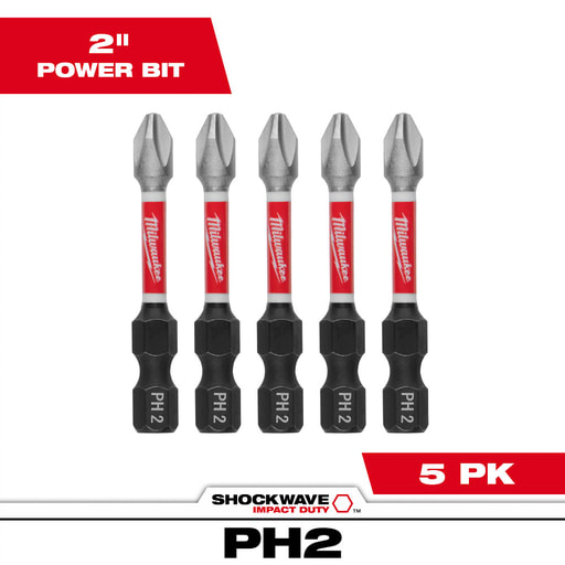 Milwaukee Tool - Milwaukee 48-32-4602 SHOCKWAVE™ 2" Power Insert Bit, Phillips #2 (5/Pack)