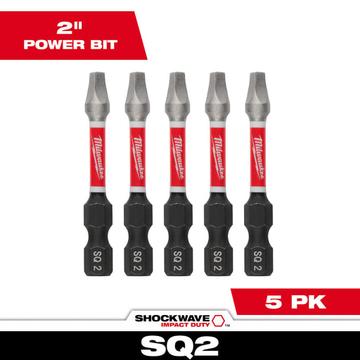 Milwaukee Tool - Milwaukee 48-32-4606 SHOCKWAVE™ 2" Power Insert Bit, Square Recess #2 (5/Pack)