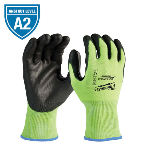 Milwaukee Tool - Milwaukee 48-73-8923 High Visibility Polyurethane Dipped Gloves, ANSI Cut Level 2 - XLarge (1pr)