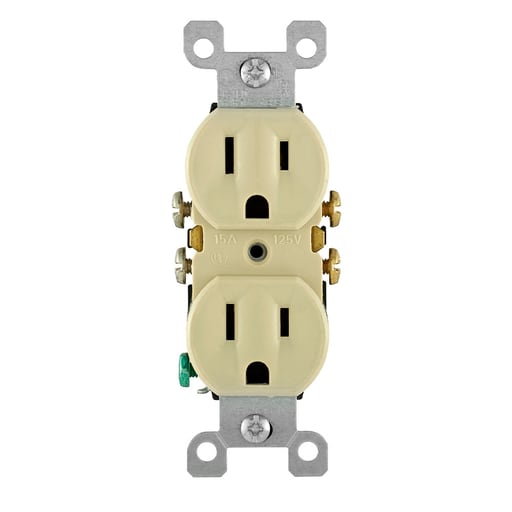 Leviton Mfg Co - Leviton 5320-ICP&nbsp; 15A 125V Duplex Receptacle, Residential Grade, Grounding, Quickwire Push-In &amp; Side Wired - Ivory