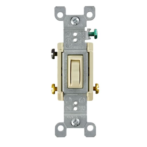 Leviton Mfg Co - Leviton 1453-2I 120 VAC 15 Amp 1/2 Hp 3-Way Ivory Thermoplastic Grounding Framed Toggle Quiet Switch