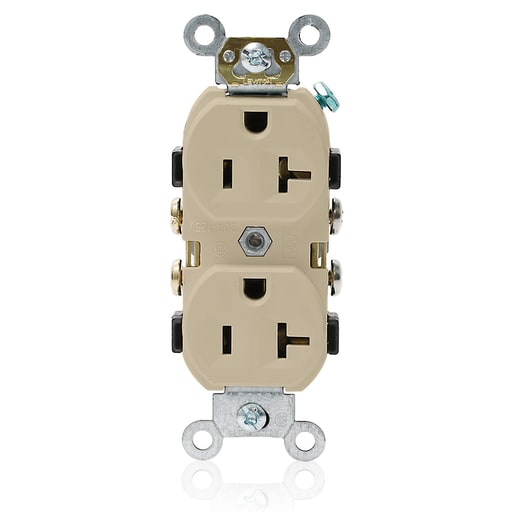 Leviton Mfg Co - Leviton CR20-I 20A 125v Commercial Grade Duplex Receptacle, Side-Wired - Ivory