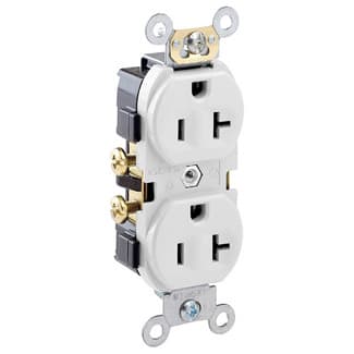 Leviton Mfg Co - Leviton CR20-W 20A 125v Commercial Grade Duplex Receptacle, Side-Wired - White