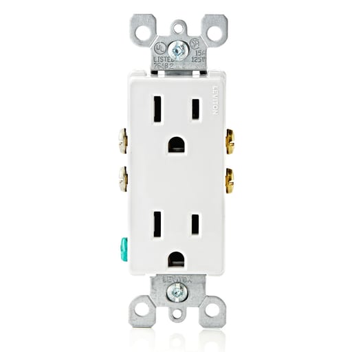 Leviton Mfg Co - Leviton 5325-W 15amp 125v Decora Duplex Receptacle, White