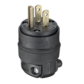 Leviton Mfg Co - Leviton 515PR 125 Volt 15 Amp 2-Pole 3-Wire NEMA 5-15P Black Rubber Grounding Polarized Straight Blade Plug