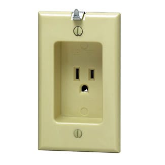 Leviton Mfg Co - Leviton 688-I 125 Volt 15 Amp 2-Pole 3-Wire NEMA 5-15R 1-Gang Ivory Thermoplastic Grounding Recessed Clock Hanger Receptacle