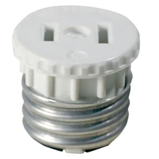 Leviton Mfg Co - Leviton 125 125 Volt 660 W 2-Pole 2-Wire NEMA 1-15R White Polarized Medium Incandescent Lampholder Outlet Adapter