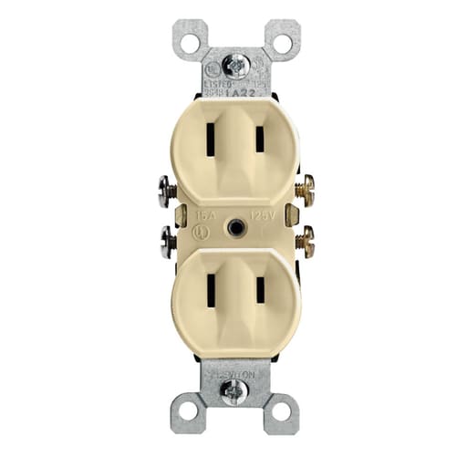 Leviton Mfg Co - Leviton 223-I 125 Volt 15 Amp 2-Pole 2-Wire NEMA 1-15R Ivory Thermoplastic Non-Grounding Straight Blade Duplex Receptacle