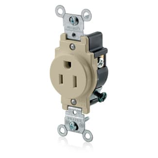 Leviton Mfg Co - Leviton 5015-I 125 Volt 15 Amp 2-Pole 3-Wire NEMA 5-15R 1/2 Hp Ivory Nylon Grounding Narrow Straight Blade Single Receptacle