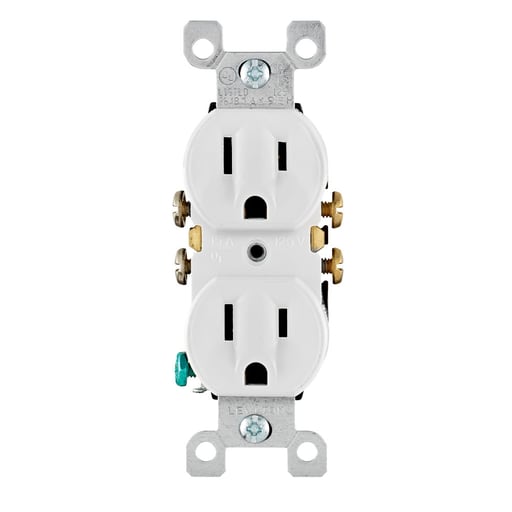 Leviton Mfg Co - Leviton 5320-WCP&nbsp; 15A 125V Duplex Receptacle, Residential Grade, Grounding, Quickwire Push-In &amp; Side Wired - White