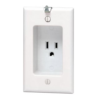 Leviton Mfg Co - Leviton 688-W 125 Volt 15 Amp 2-Pole 3-Wire NEMA 5-15R 1-Gang White Thermoplastic Grounding Recessed Clock Hanger Receptacle