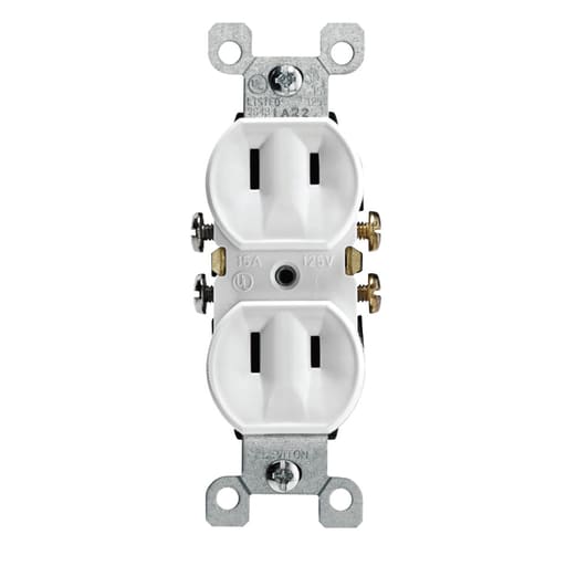 Leviton Mfg Co - Leviton 223-W 125 Volt 15 Amp 2-Pole 2-Wire NEMA 1-15R White Thermoplastic Non-Grounding Straight Blade Duplex Receptacle