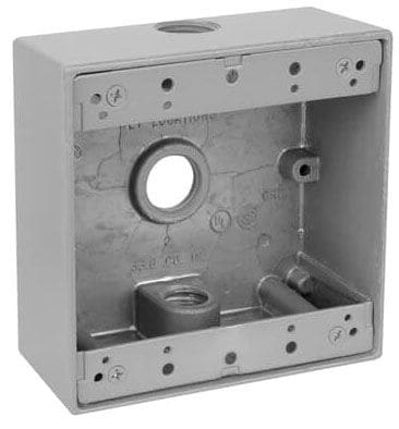 Thomas & Betts Co - Red Dot 2IH3-1 2-Gang Weatherproof Metallic Device Box, (3) 1/2" Hubs, 2" Deep