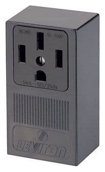 Leviton Mfg Co - Leviton 55050 125/250 Volt 50 Amp 3-Pole 4-Wire NEMA 14-50R 3 Hp Black Thermoplastic Surface Mount Straight Blade Receptacle