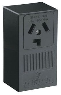 Leviton Mfg Co - Leviton 5054 125/250 Volt 30 Amp 3-Pole 3-Wire NEMA 10-30R 2 Hp Black Thermoplastic Surface Mount Straight Blade Receptacle