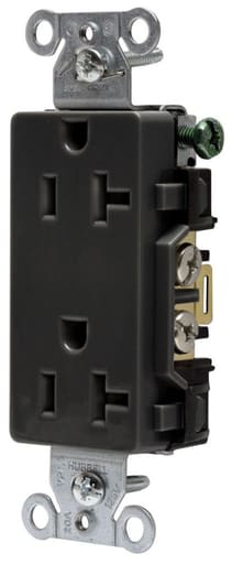 Hubbell Wiring Device - Hubbell DR20BLK 20 Amp 125 Volt 2-Pole 3-Wire NEMA 5-20R Black Nylon Straight Blade Duplex Receptacle
