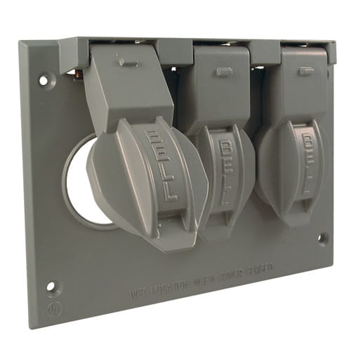 Raco Manufacturing - Bell 5093-0 3-Gang Weatherproof Flip Cover, Horizontal, Box Mount, Three 1.406 in. Dia., Gray