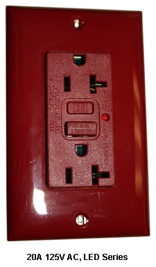 Hubbell Wiring Device - Hubbell GF20RLA 20 Amp 125 Volt 2-Pole 3-Wire NEMA 5-20R Red GFCI Receptacle with LED Indicator