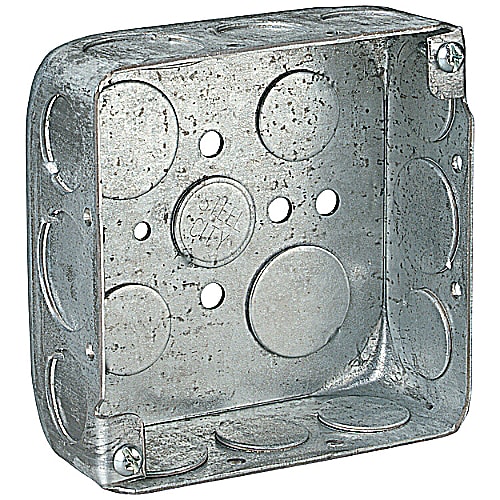 Thomas & Betts Co - Steel City 52151-1/2-3/4 4 Inch 1-1/2 Deep Steel Square Box with 1/2 and 3/4 Inch Knockouts
