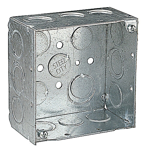 Thomas & Betts Co - Steel City 521711/23/4E-30 4 Inch Side 30.3cu.in Steel Square Box with 1/2 and 3/4 Inch Eccentric Knockouts