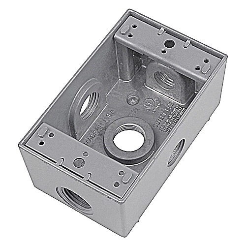 Thomas & Betts Co - Red Dot B1501SGR 1-Gang Weatherproof Metallic Device Box, (5) 1/2" Hubs (2-side), 2" Deep