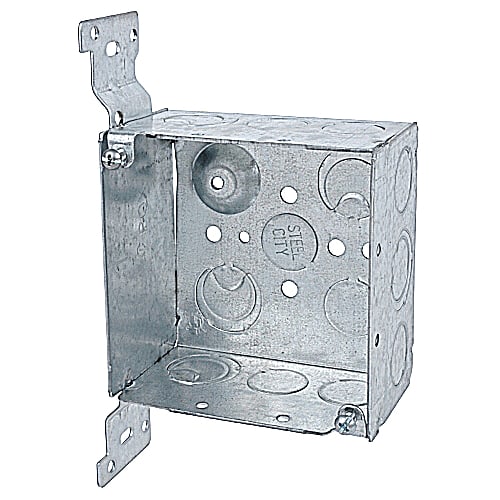 Thomas & Betts Co - Steel City 52171-CV1/2-3/4 4 x 2-1/8 Inch Steel Square Box with 1/2 and 3/4 Eccentric Knockouts and Bracket