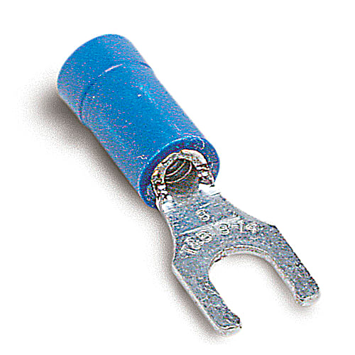 Thomas & Betts Co - Thomas & Betts 14RB-6FL 18 to 14 AWG #6 Stud Blue Electrotinned Copper Vinyl Insulated Locking Fork Terminal