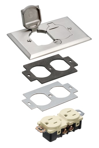 Arlington Industries - Arlington FLB5330NL 1-Gang Floor Box Cover w/ Flip Lids, Nickel-Plated