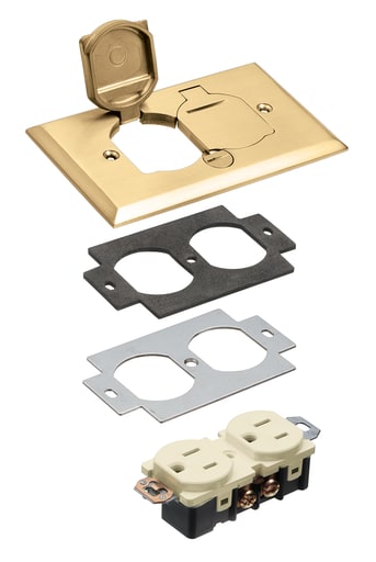 Arlington Industries - Arlington FLB5330MB 1-Gang Floor Box Cover w/ Flip Lids, Brass