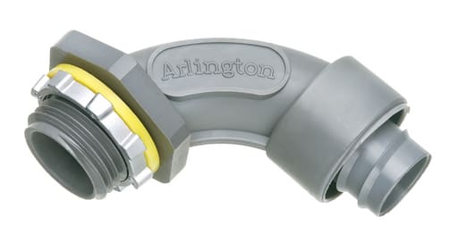 Arlington Industries - Arlington NMSC9050 1/2" Non-Metallic Screw-On Liquidtight 90deg Connector, Gray