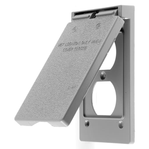 Hubbell Wiring Device - Hubbell RW51470 1-Gang Gray Die-Cast Zinc Vertical Mount 1-Duplex Receptacle Weatherproof Lift Cover