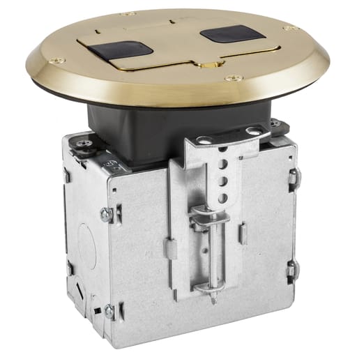 Hubbell Wiring Device - Hubbell RF515BR Clear Lacquered Solid Brass Wood Fire Rated Poke-Through Floor Box