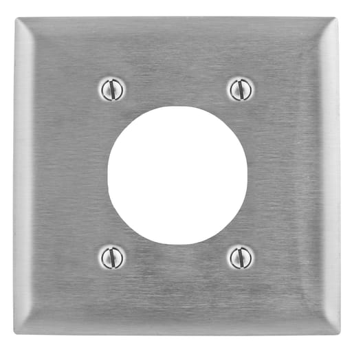 Hubbell Wiring Device - Hubbell SS703 2-Gang Stainless Steel 1-Single Receptacle Strap Mount Wallplate