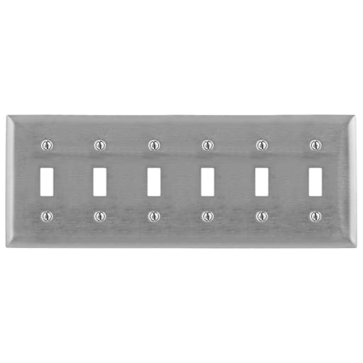 Hubbell Wiring Device - Hubbell SS6 6-Gang Stainless Steel 6-Toggle Switch Strap Mount Wallplate