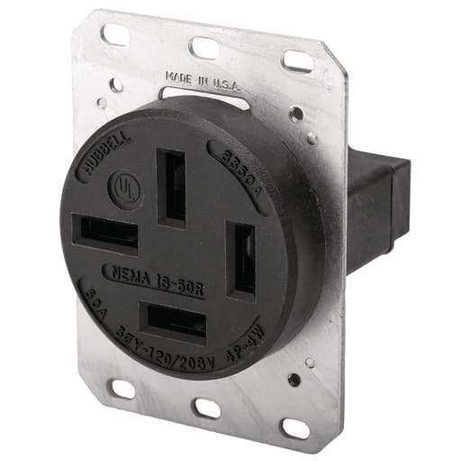 Hubbell Wiring Device - Hubbell HBL8350A 50 Amp 120/208 VAC 4-Pole 4-Wire NEMA 18-50R Black Single Straight Blade Receptacle